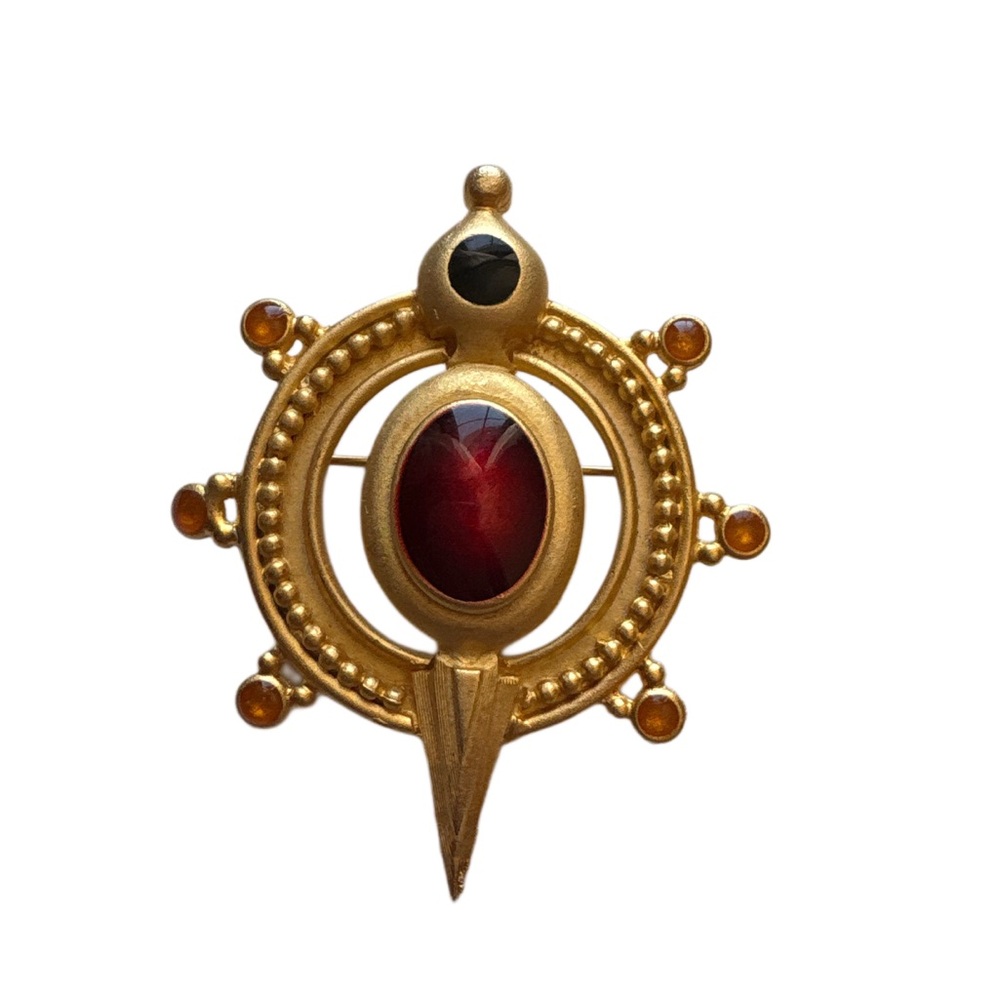 Adrienne Vittadini Gold Tone Cabochon Brooch Pin Statement 2.25” Renaissance
